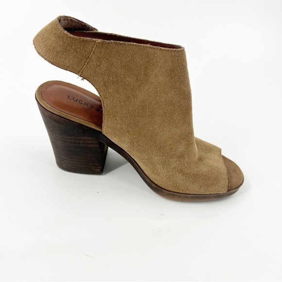 ✅ LUCKY Brand Odenah Sling Back Peep Toe Booties SIZE 6.5 TAN - Picture 1 of 7
